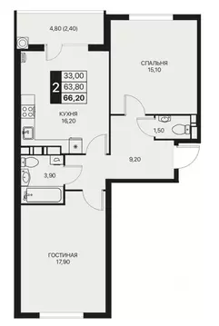 2-к кв. Ростовская область, Ростов-на-Дону Эстет жилой комплекс (66.2 ...