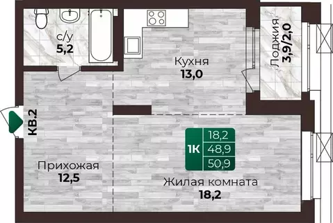 1-к кв. Алтайский край, Барнаул ул. 6-я Нагорная, 15Г/12 (50.9 м)