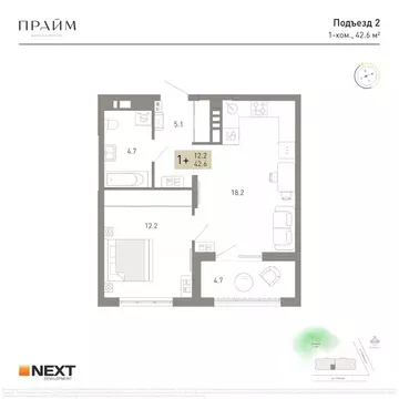 1-к кв. Брянская область, Брянск ул. Куйбышева, 34 (42.6 м)