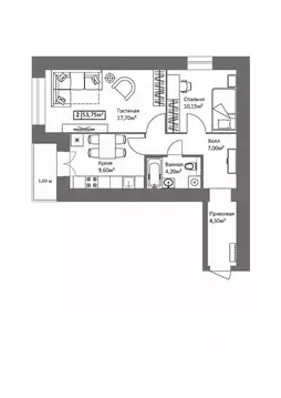 2-к кв. Ярославская область, Ярославль ул. Старая Костромская, 6 (53.8 ...