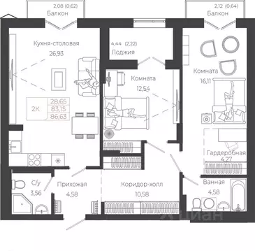 2-к кв. Алтай, Майминский район, с. Майма ул. Энергетиков (86.63 м)