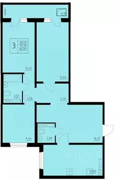 3-к кв. Пермский край, Пермь Домостроительный мкр,  (82.87 м)