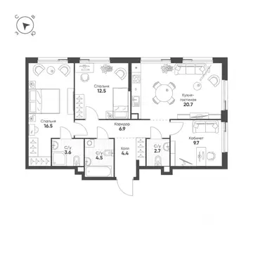 3-к кв. Москва ул. Роберта Фалька (81.5 м)