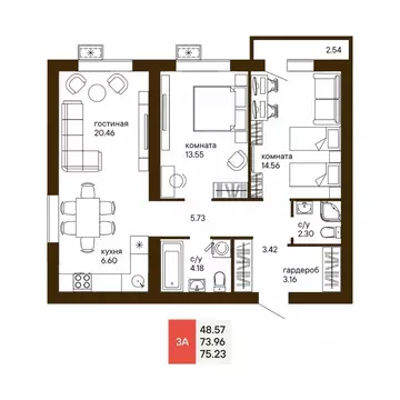 2-к кв. Пензенская область, Пенза Памятник Победы мкр,  (53.06 м)