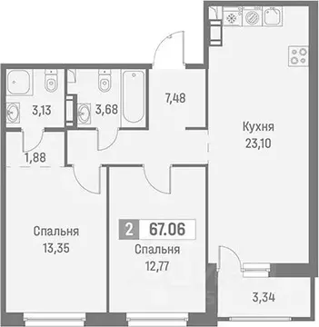 2-к кв. Ленинградская область, Мурино Всеволожский район, ул. ...