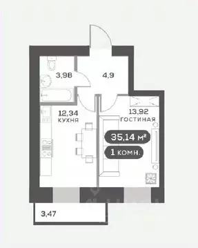 1-к кв. Красноярский край, Красноярск Академгородок мкр,  (35.14 м)