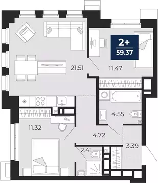 2-к кв. Тюменская область, Тюмень Айвазовский Сити жилой комплекс ...