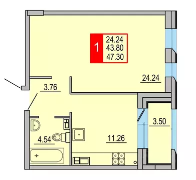 1-к кв. Тверская область, Тверь Петербургское ш. (47.3 м)