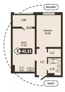 1-к кв. Брянская область, Брянск Школьный жилой комплекс (45.55 м)