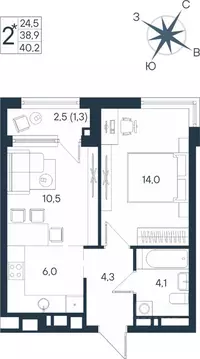 Студия Пермский край, Пермь ул. Космонавта Беляева, 17 (40.2 м)