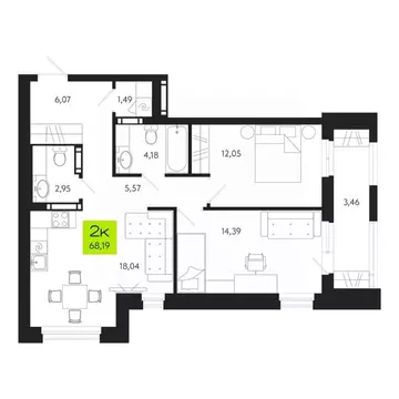 2-к кв. Томская область, Томск Уютный жилой квартал, ул. Маяковского, ...