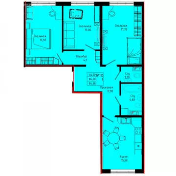 3-комнатная квартира: Коммунар, Железнодорожная улица, 41к1 (84.6 м)