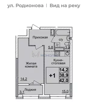 1-к кв. Нижегородская область, Нижний Новгород ул. Родионова, 31 (42.0 ...