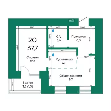 2-к кв. Алтайский край, Барнаул Просторная ул., 390к2 (37.7 м)