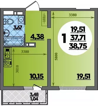 1-к кв. Адыгея, Майкоп  (38.75 м)