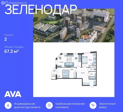 2-комнатная квартира: Краснодар, жилой комплекс Зеленодар, улица ...