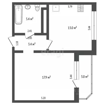 1-к кв. Тюменская область, Тюмень ул. Монтажников, 42Б (39.7 м)