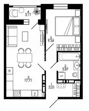 1-к кв. Липецкая область, Липецк просп. Победы, 99 (38.11 м)