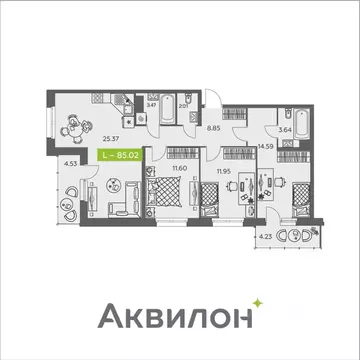 3-к кв. Архангельская область, Архангельск ул. Валявкина, 38 (85.02 м)