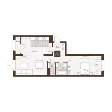 2-к кв. Пензенская область, Пенза Династия жилой комплекс (64.69 м)
