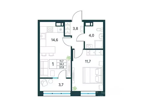 1-к кв. Забайкальский край, Чита Хороший мкр,  (37.8 м)