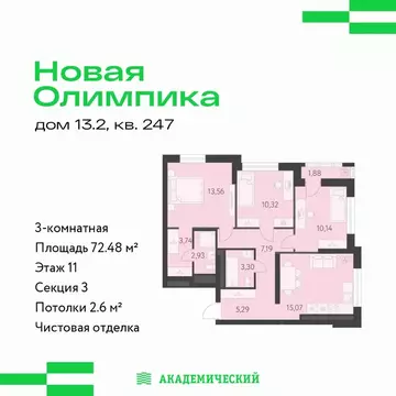 3-к кв. Свердловская область, Екатеринбург ул. Академика Парина, 25 ...