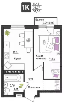 1-к кв. Пермский край, Пермь Верхне-Вишерская ул., 40 (32.56 м)