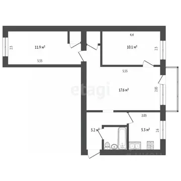 3-к кв. Омская область, Омск просп. Мира, 169 (54.8 м)