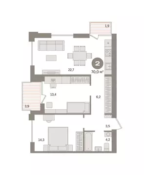 2-комнатная квартира: Новосибирский район, рабочий посёлок Краснообск, ...