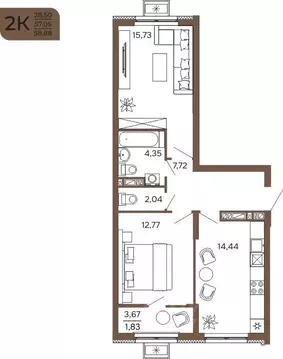 2-к кв. Пензенская область, Пенза Арбеково Парк жилой комплекс (59.0 ...