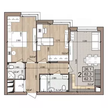 2-к кв. Рязанская область, Рязань ул. Новоселов, 33Б (62.3 м)