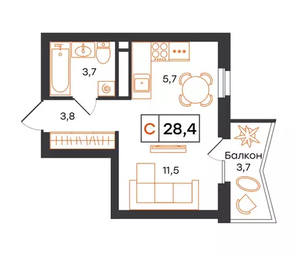 Квартира-студия: Екатеринбург, улица Патриса Лумумбы, 54 (28.4 м)