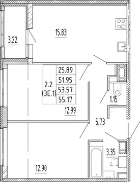 2-к кв. Санкт-Петербург аллея Арцеуловская, 7к1 (52.82 м)
