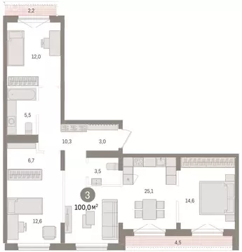 3-комнатная квартира: Новосибирск, улица Аэропорт, 90 (100.04 м)