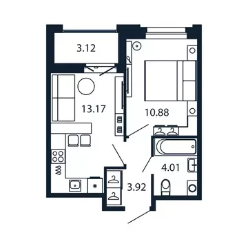 1-комнатная квартира: Новоселье, Центральная улица, 30к2 (31.6 м)