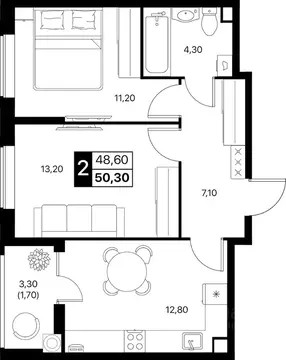 2-к кв. Ростовская область, Ростов-на-Дону Эстет жилой комплекс (50.3 ...