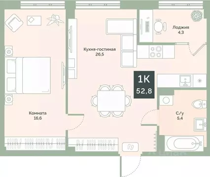 1-к кв. Курганская область, Курган Заозерный жилрайон, 6А мкр, ул. ...