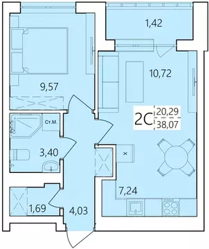 2-к кв. Башкортостан, Уфа Затон жилрайон, Волна жилой комплекс (38.07 ...