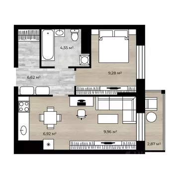 2-к кв. Ярославская область, Ярославль Аэропарк жилой комплекс (38.77 ...