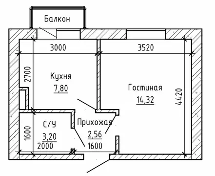 1-комнатная квартира: Нальчик, Кабардинская улица, 230 (30.5 м)