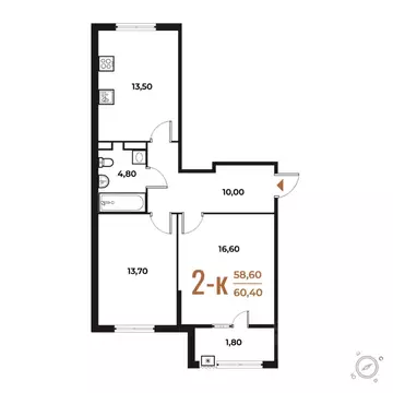 2-к кв. Москва № 82 кв-л, Новое Летово жилой комплекс (60.4 м)