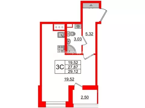 Студия Санкт-Петербург Парашютная ул., 71к2 (27.6 м)