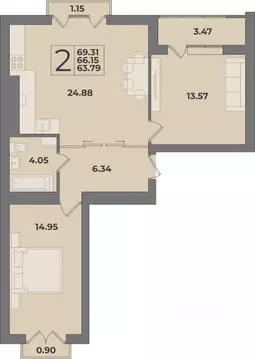 2-к кв. Калининградская область, Калининград Суздальская ул. (69.31 м)