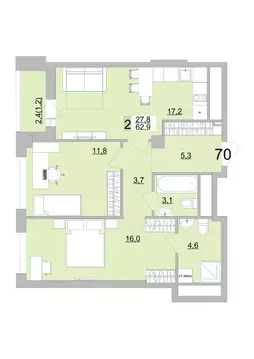 2-к кв. Свердловская область, Екатеринбург ул. Черкасская, 5к3 (62.9 ...