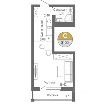 Студия Башкортостан, Стерлитамак ул. Ботаническая, 10 (31.33 м)