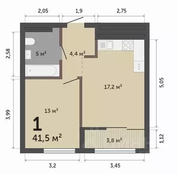 1-к кв. Свердловская область, Екатеринбург ул. Краснолесья, 10/6 (41.5 ...