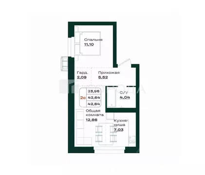 2-к кв. Алтайский край, Барнаул просп. Строителей, 18к1 (42.6 м)