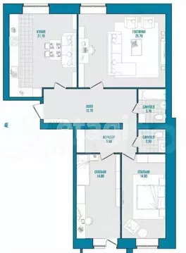 3-к кв. Вологодская область, Вологда ул. Космонавта Беляева, 21 (100.6 ...