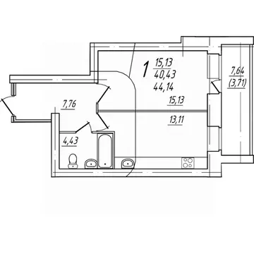 1-к кв. Вологодская область, Череповец Комсомольская ул., 15 (44.14 м)