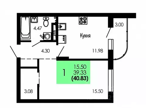 1-к кв. Воронежская область, Воронеж Оникс жилой комплекс (40.83 м)